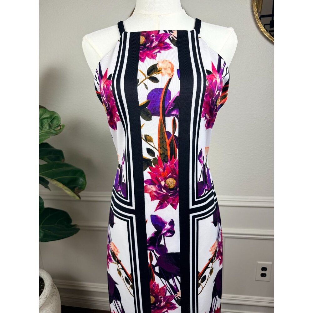 Power Femme Sultry Quiet Luxury Floral Bodycon Midi | Vince Camuto | Size 8 - Picture 5 of 12